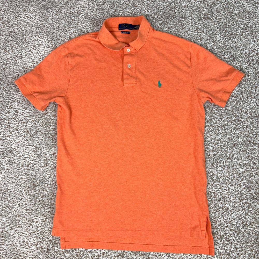 Polo Ralph Lauren Shirt Mens Medium Polo Orange Casual Pique Cotton Pony Golf